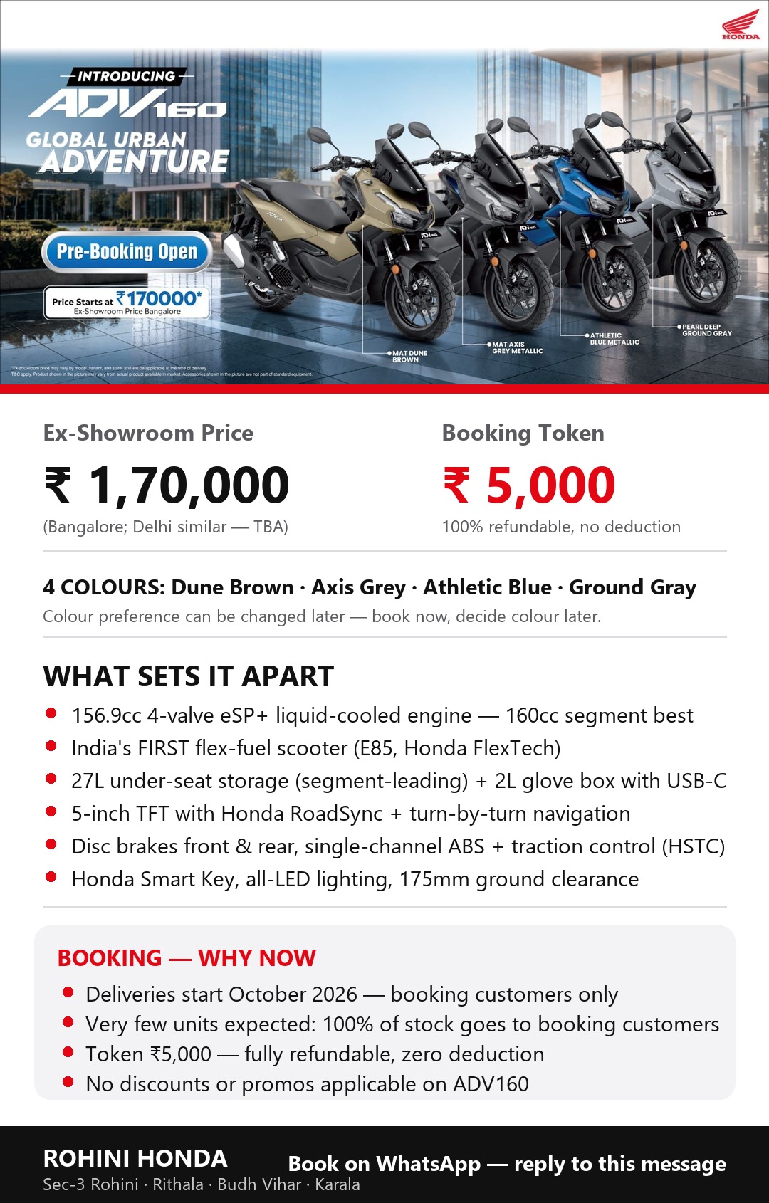 Honda ADV 160 booking details